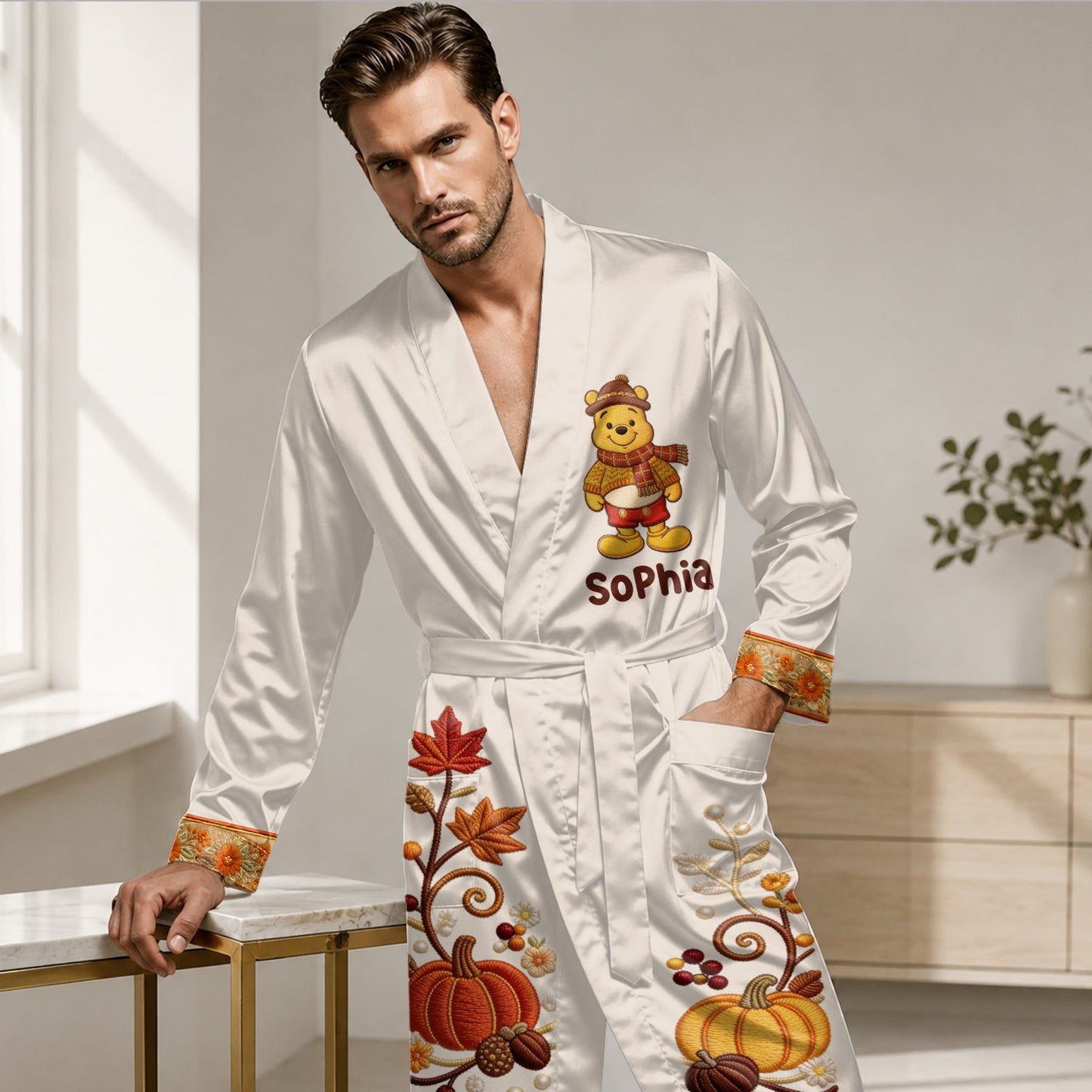 Tis The Season - Personalized Yellow Bear Satin Robe