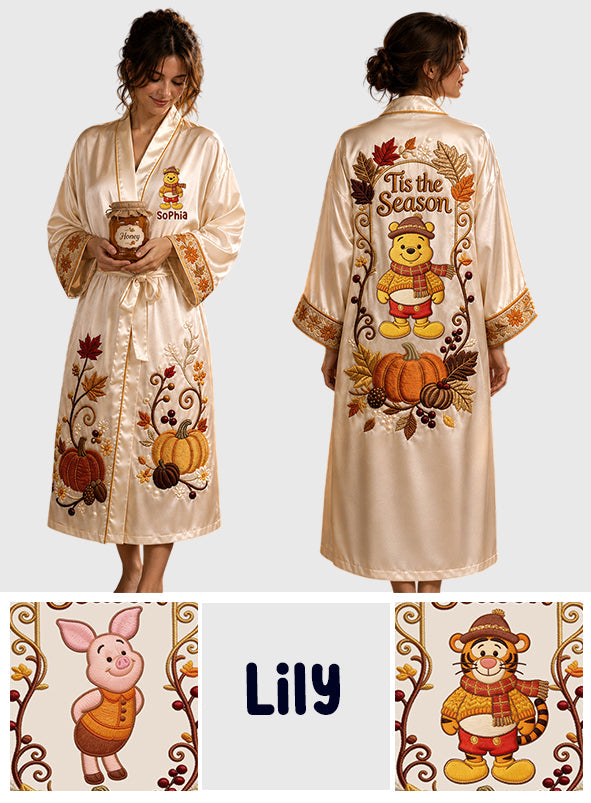 Tis The Season - Personalized Yellow Bear Satin Robe