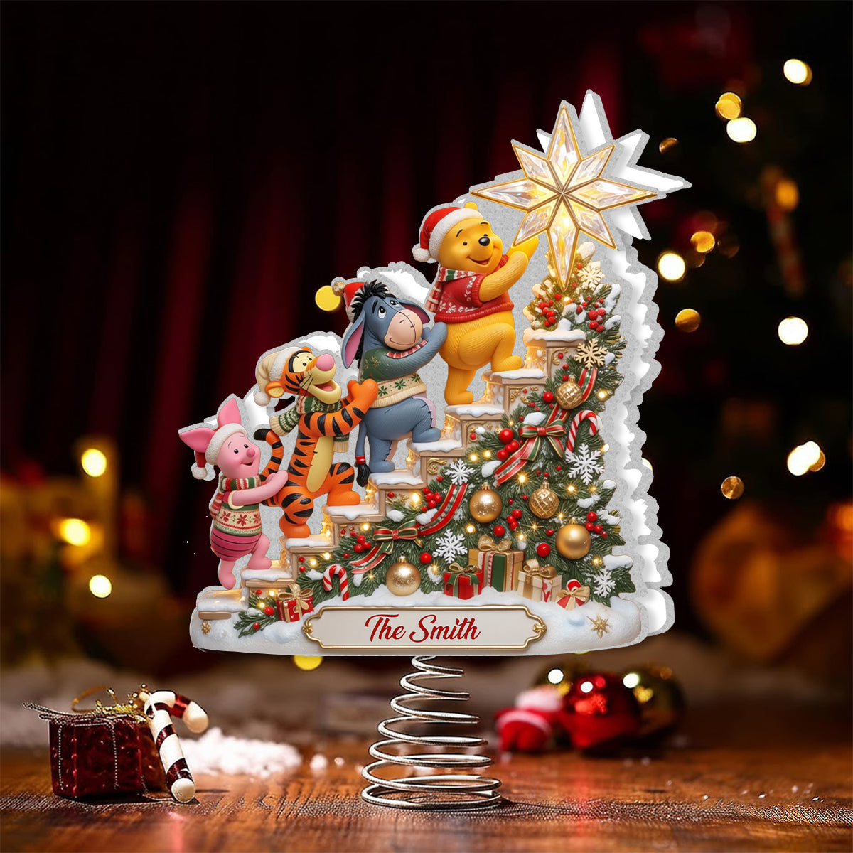 Best Time Of The Year - Personalized Yellow Bear LED Light Tree Topper