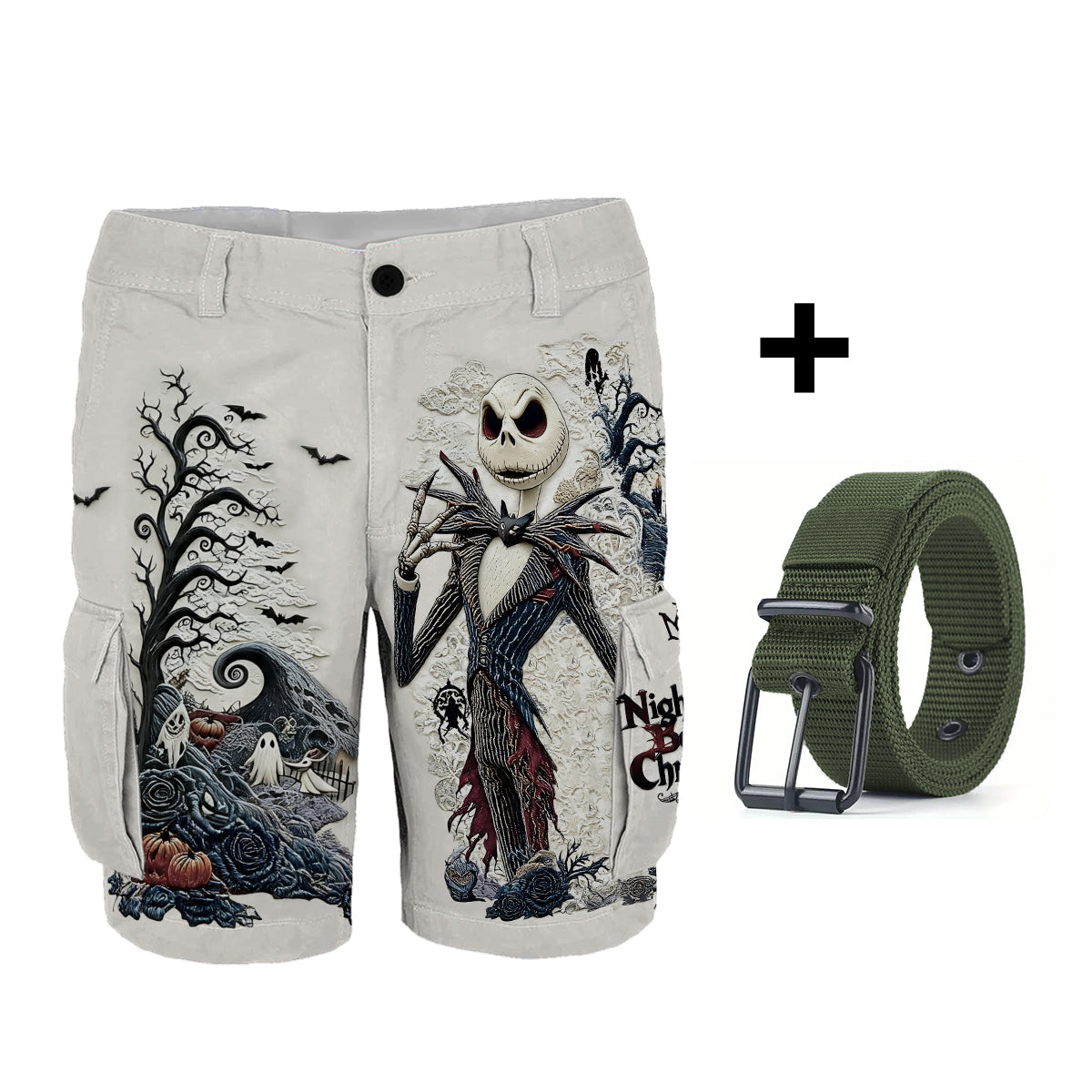 Gothic Nightmare Skeleton - Personalized Nightmare Cargo Shorts With Belt