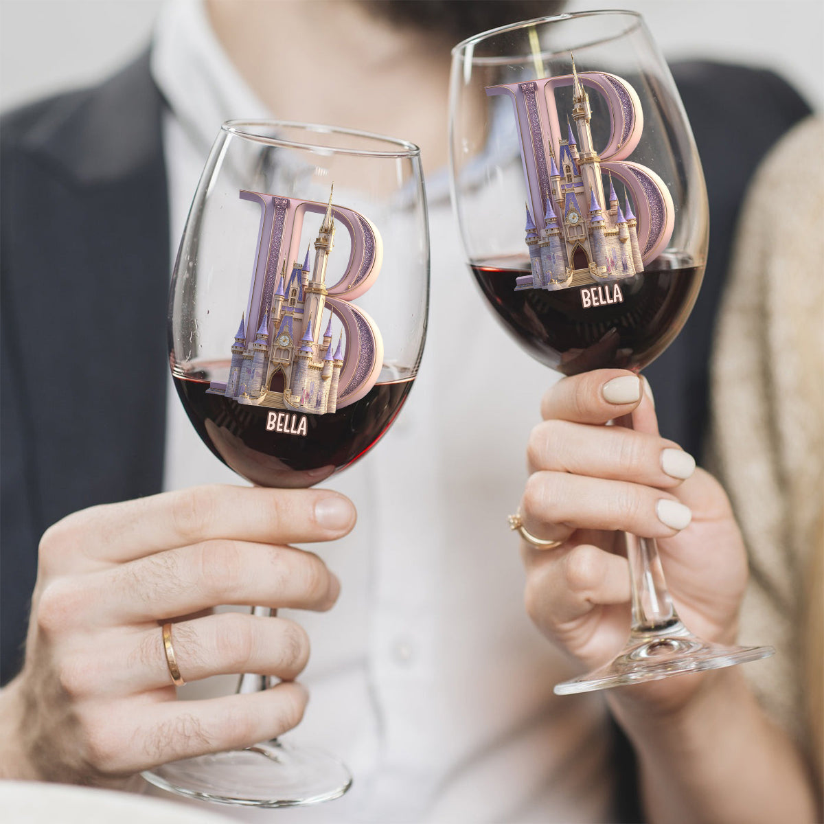 Magical Castle Custom Letter Alphabet - Personalized Mouse Wine Glass With Long Stem
