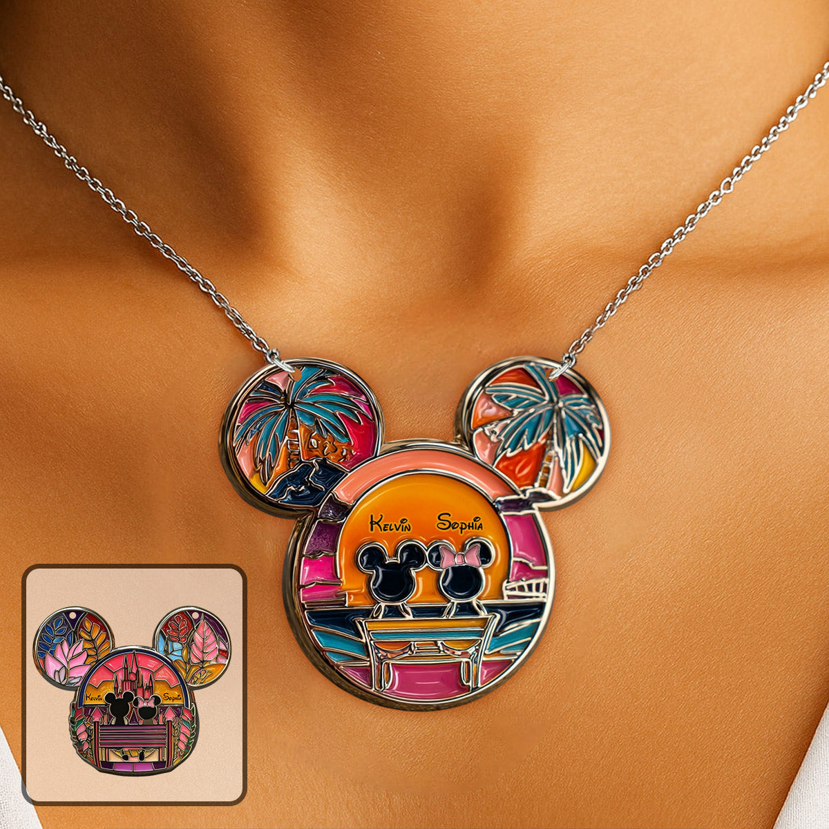 Romantic Sunset - Personalized Mouse Custom Shaped Pendant Necklace
