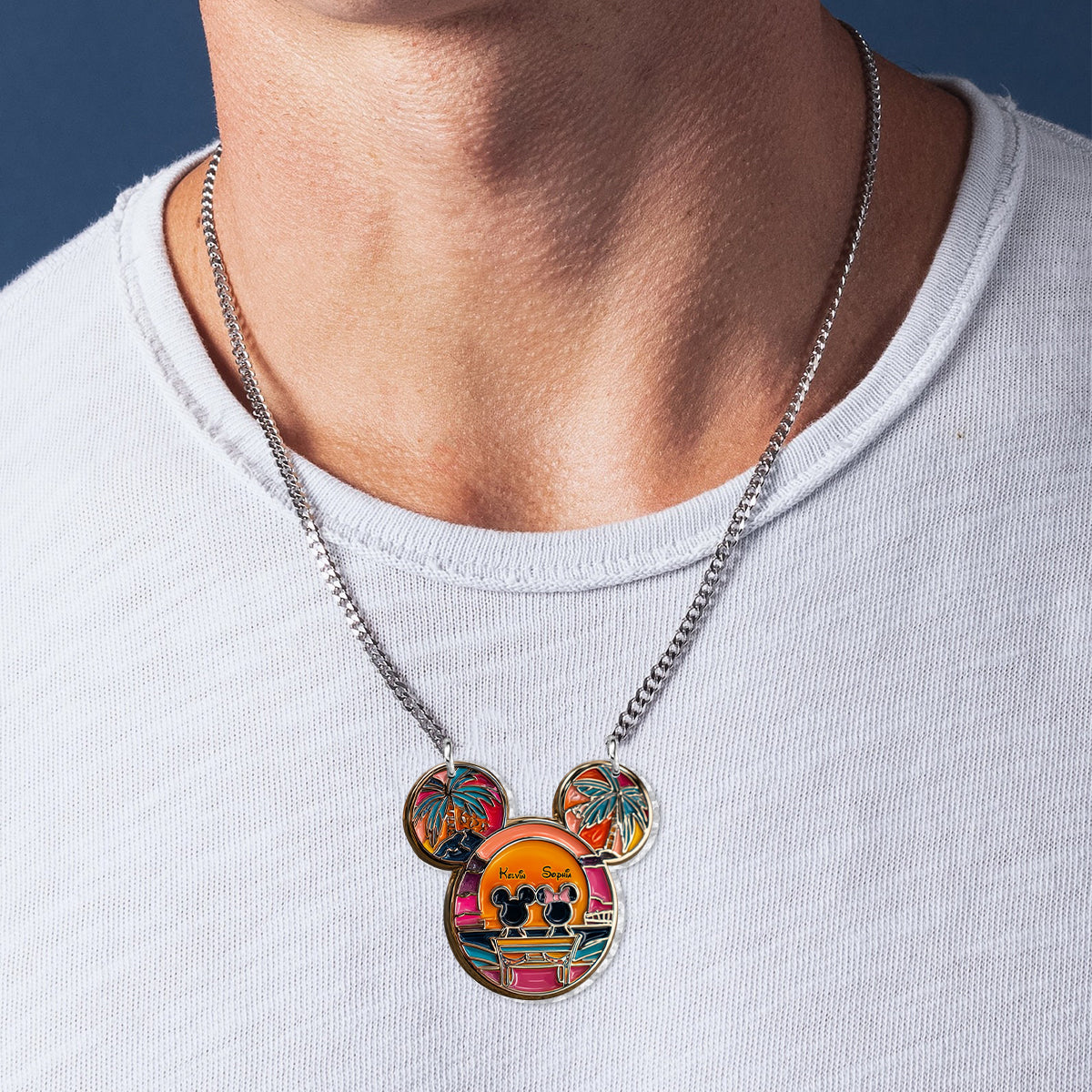 Romantic Sunset - Personalized Mouse Custom Shaped Pendant Necklace