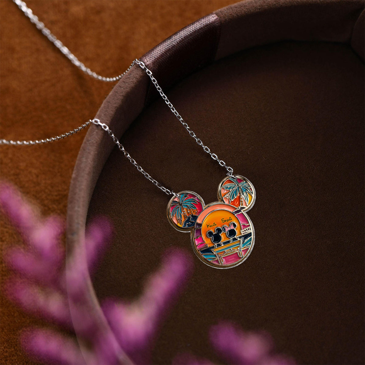 Romantic Sunset - Personalized Mouse Custom Shaped Pendant Necklace
