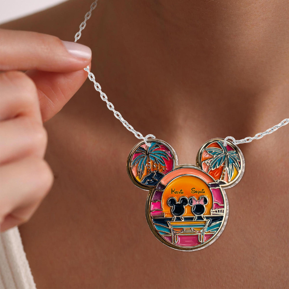 Romantic Sunset - Personalized Mouse Custom Shaped Pendant Necklace