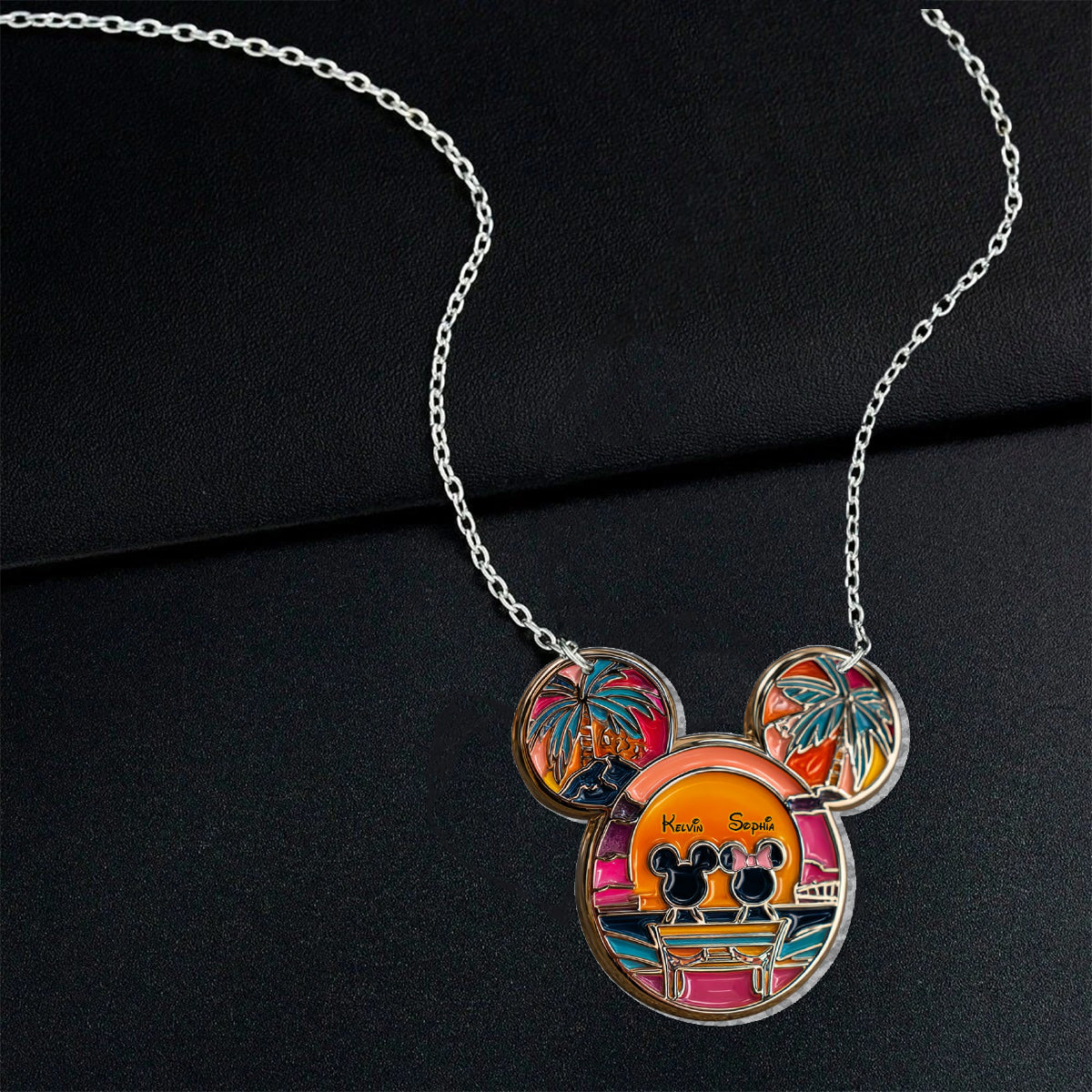 Romantic Sunset - Personalized Mouse Custom Shaped Pendant Necklace