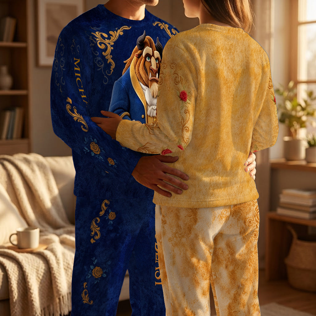 Her Beast And His Beauty - Personalized Beauty And The Beast Fleece Lounge Set