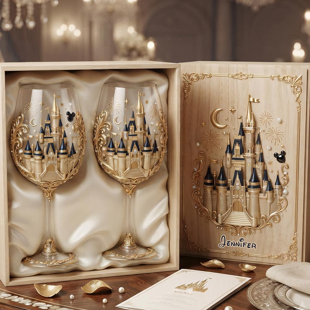 Believe In Magic - Personalized Dream Trip Wine Glasses Set With Wooden Box