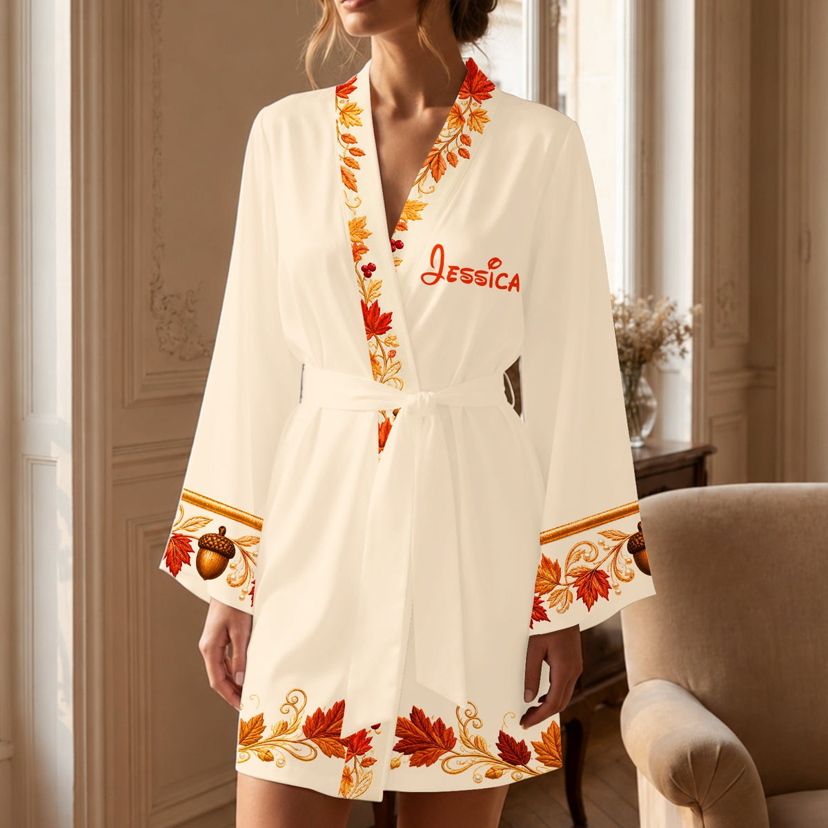 Fall Vibes - Personalized Mouse Satin Robe