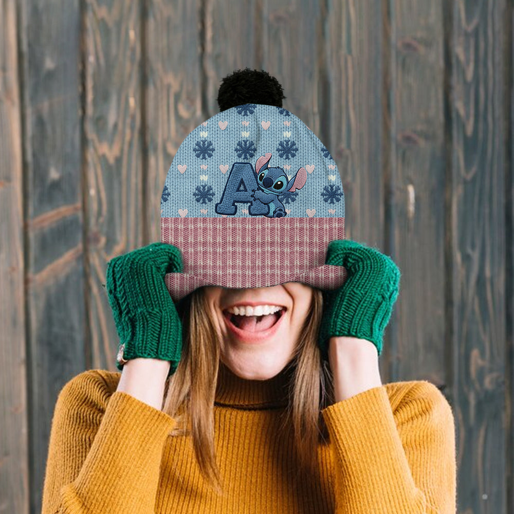Blue Ohana Inital Name Letter - Personalized Ohana Beanie Hat