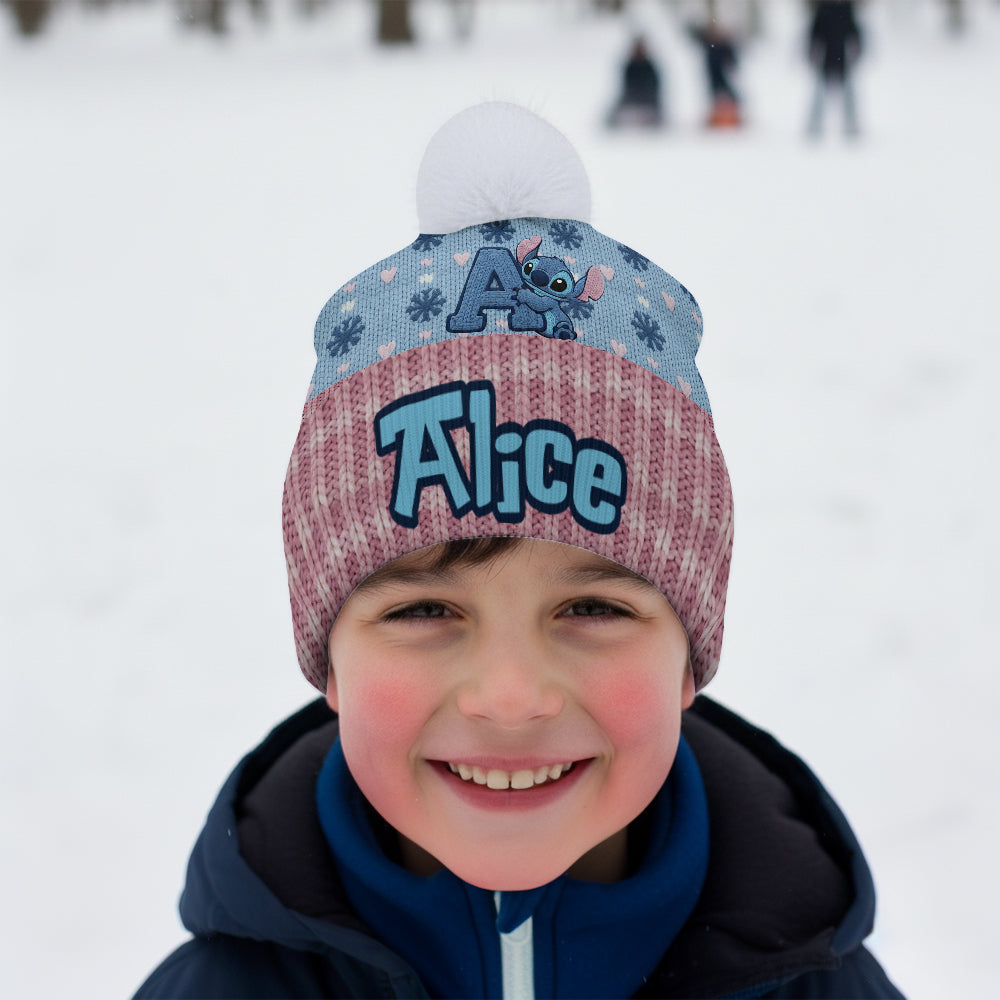 Blue Ohana Inital Name Letter - Personalized Ohana Beanie Hat