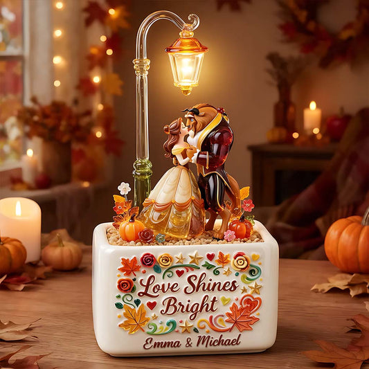 Wonderful Time Of The Year Couple Gift - Personalized Beauty And The Beast LED Light Ceramic Pot