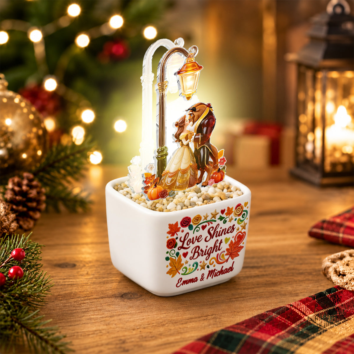 Wonderful Time Of The Year Couple Gift - Personalized Beauty And The Beast LED Light Ceramic Pot