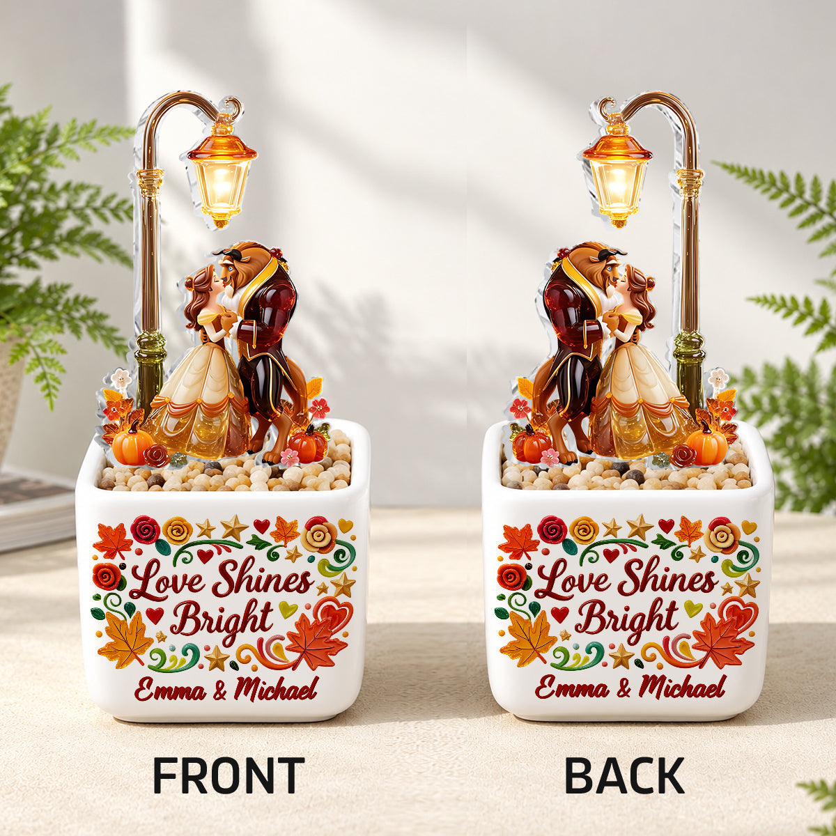 Wonderful Time Of The Year Couple Gift - Personalized Beauty And The Beast LED Light Ceramic Pot