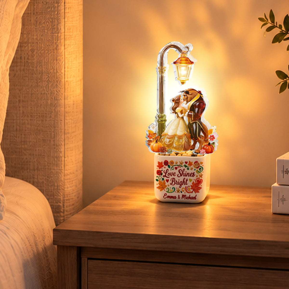 Wonderful Time Of The Year Couple Gift - Personalized Beauty And The Beast LED Light Ceramic Pot
