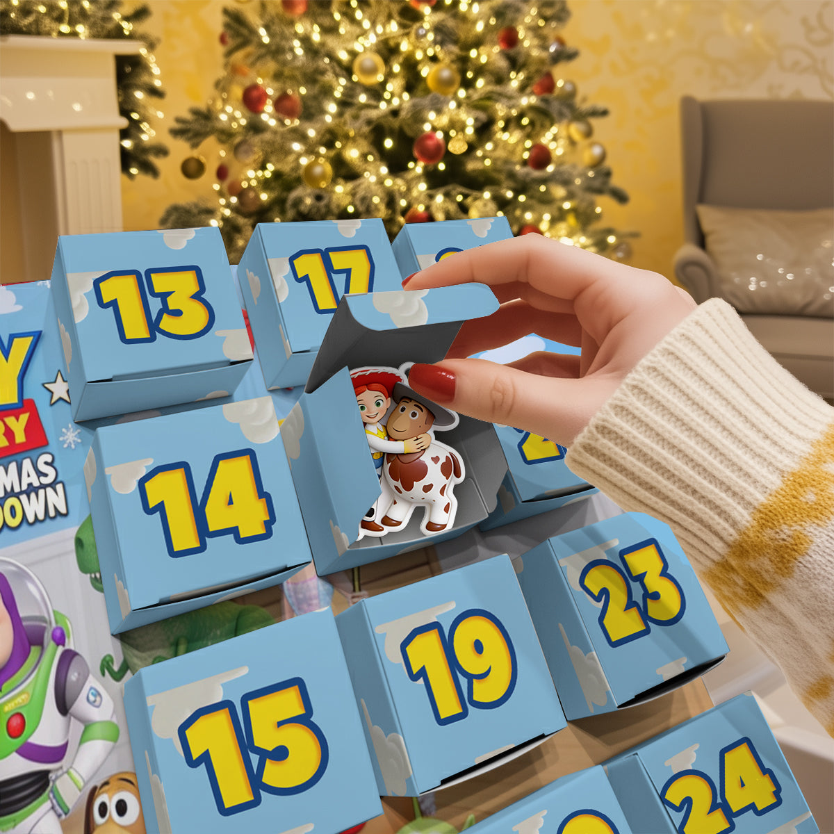 Toy Countdown - Personalized Toy Story Folded Advent Calendar With Ornaments