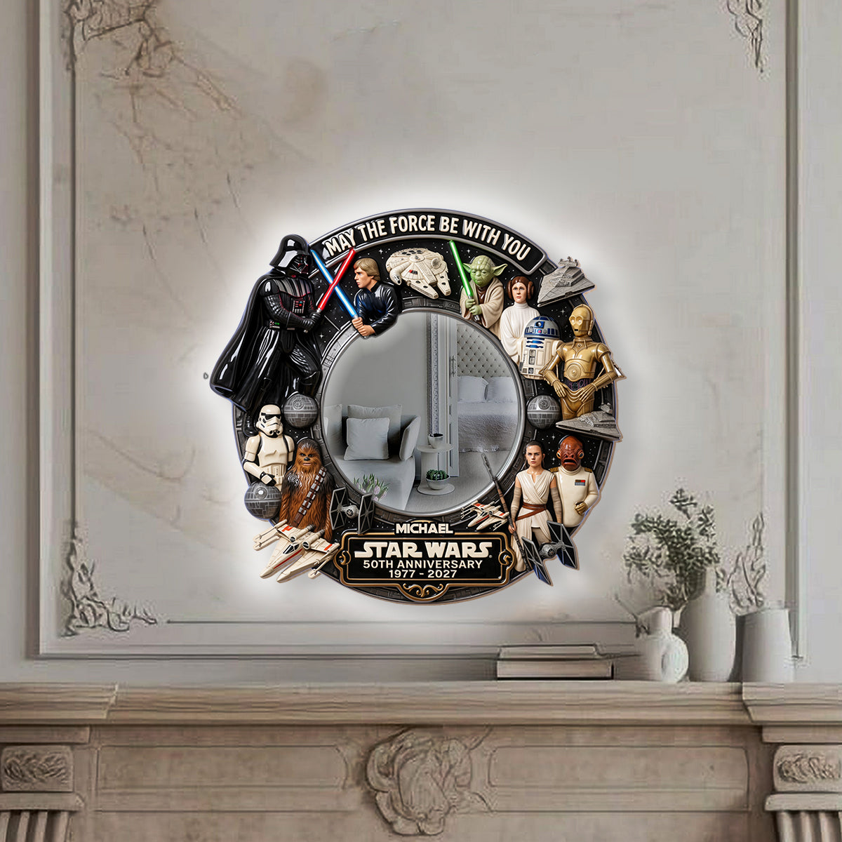 May The Force Be With You - Personalized The Force Wall Mirror With LED Light