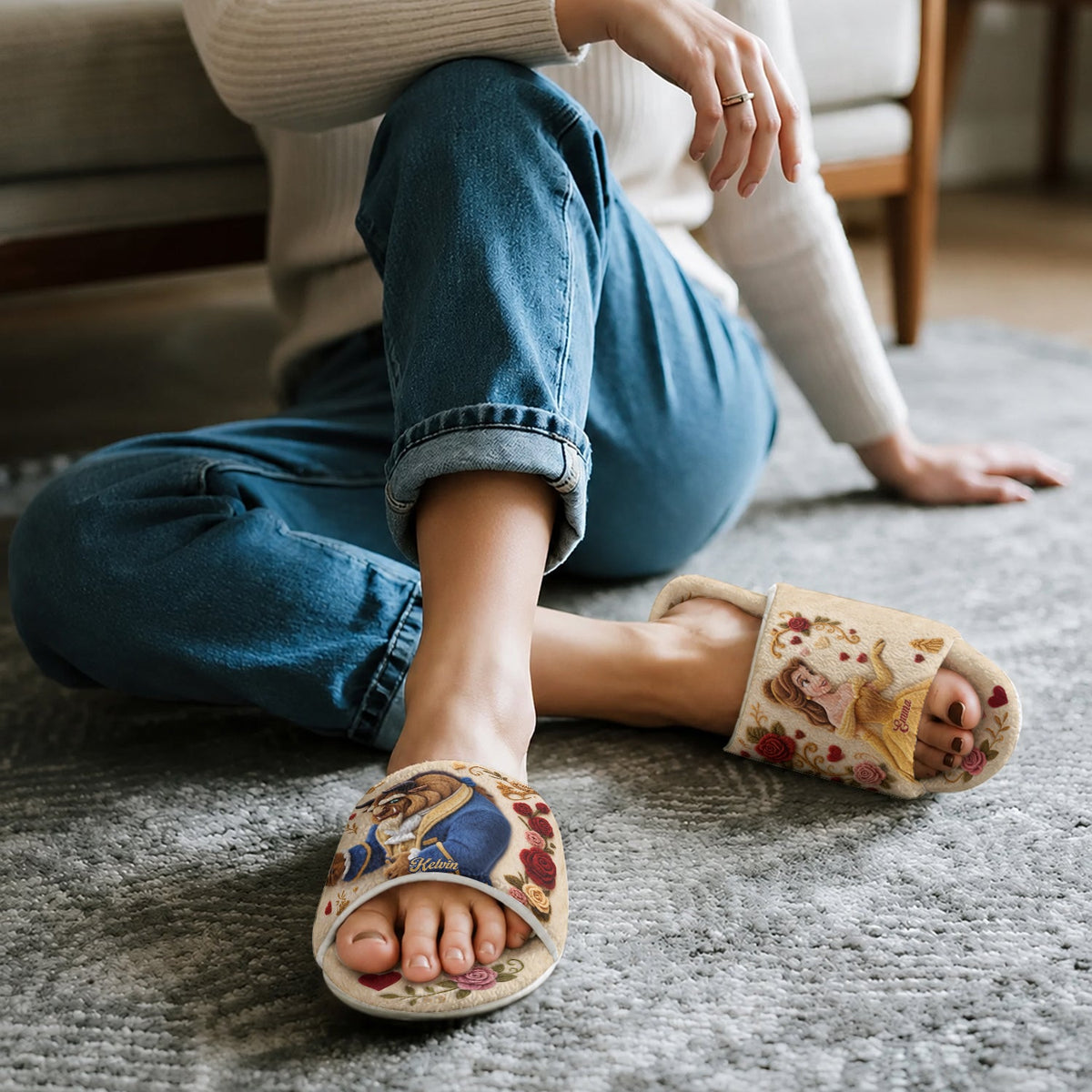 My Heart Belongs To You - Personalized Beauty And The Beast Open-Toe Slippers