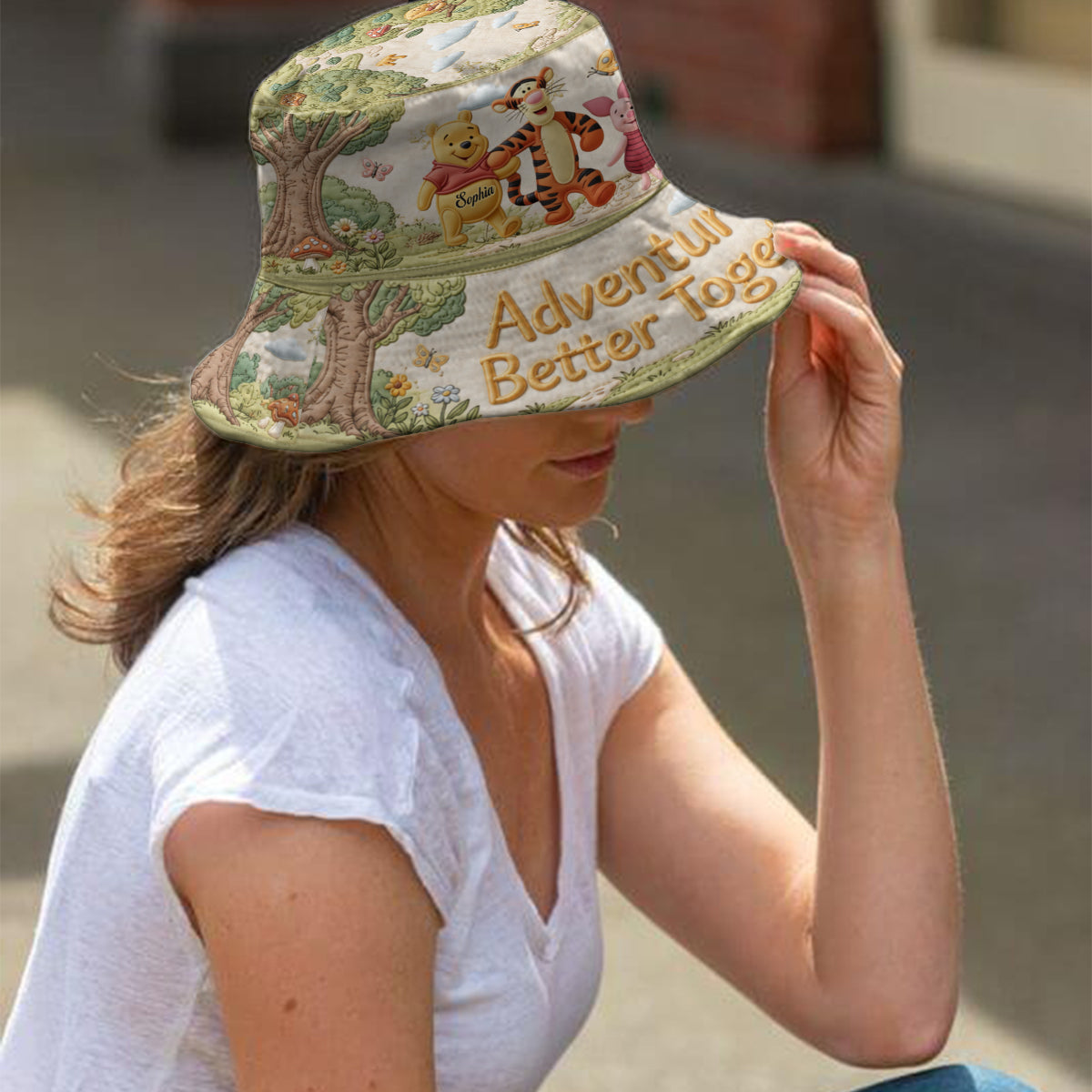 Adventure Is Better Together - Personalized Yellow Bear Bucket Hat