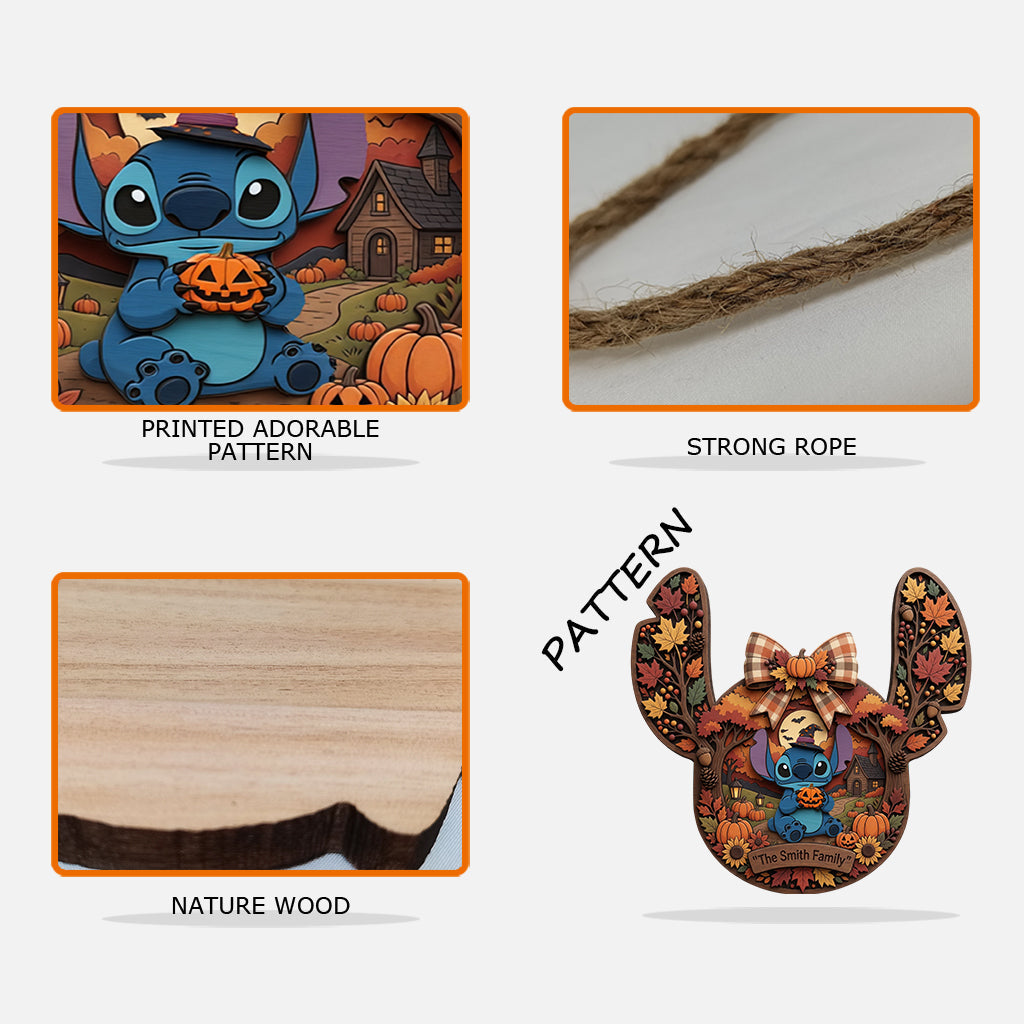 Blue Ohana & Spooky Season - Personalized Ohana Custom Shaped Wood Sign