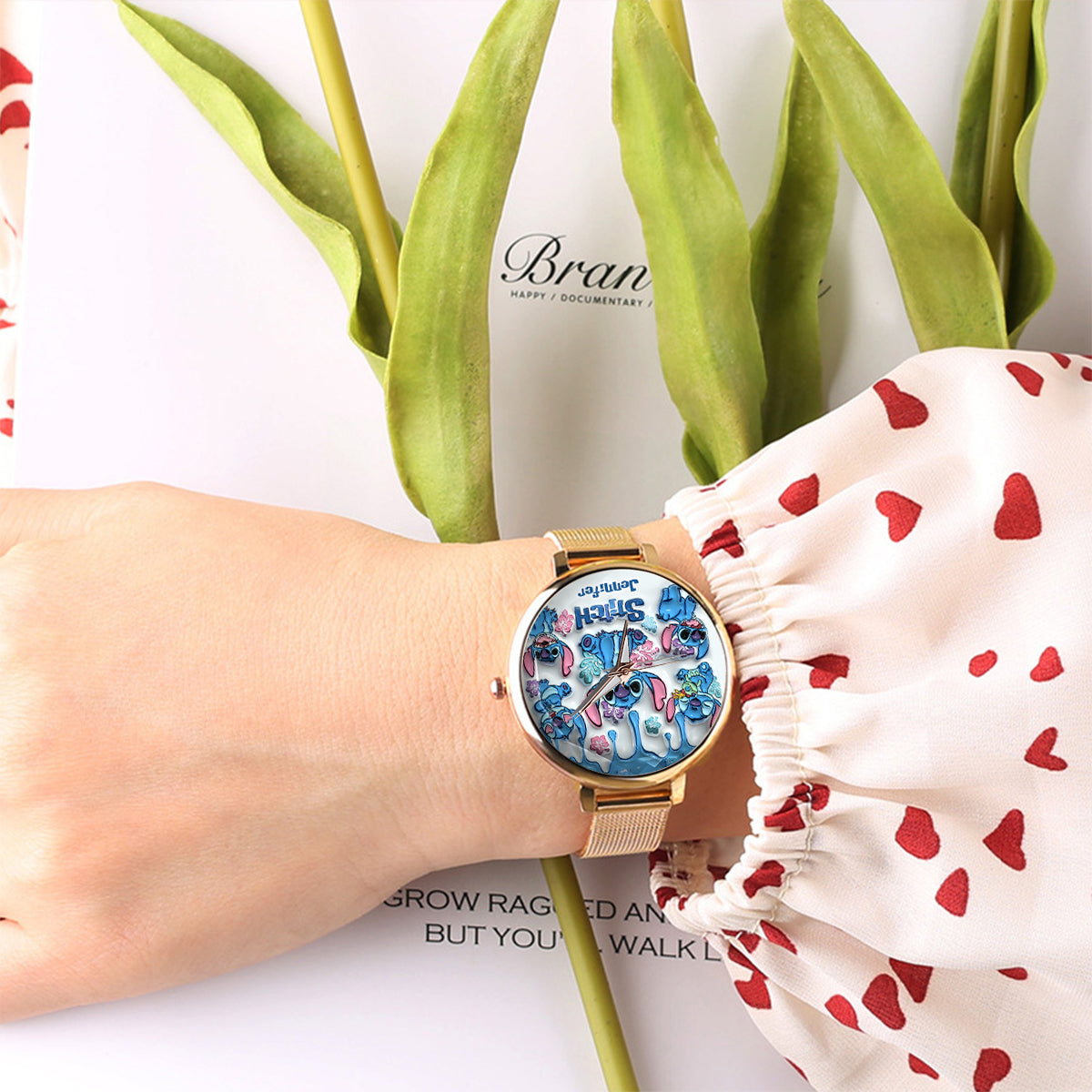 Whimsical Blue Extraterrestrial Wrist Decor - Personalized Ohana Women Hand Watch