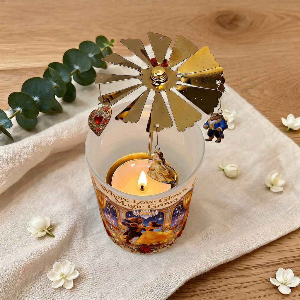 Where Love Glows, Magic Grows - Personalized Beauty And The Beast Spinning Candle Holder