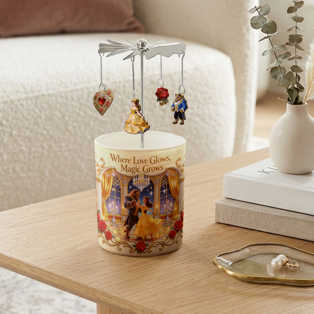 Where Love Glows, Magic Grows - Personalized Beauty And The Beast Spinning Candle Holder