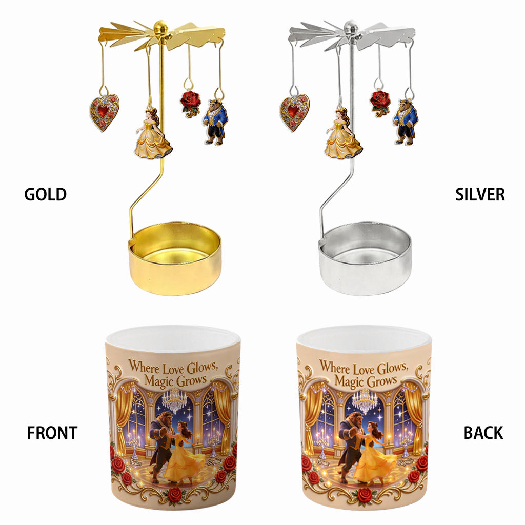 Where Love Glows, Magic Grows - Personalized Beauty And The Beast Spinning Candle Holder