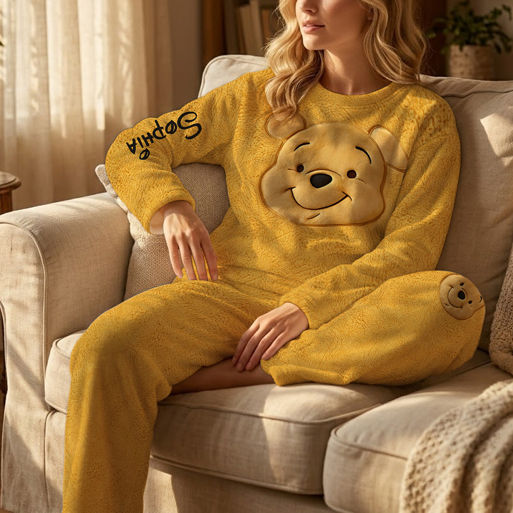 Cute Bear - Personalized Yellow Bear Fleece Lounge Set