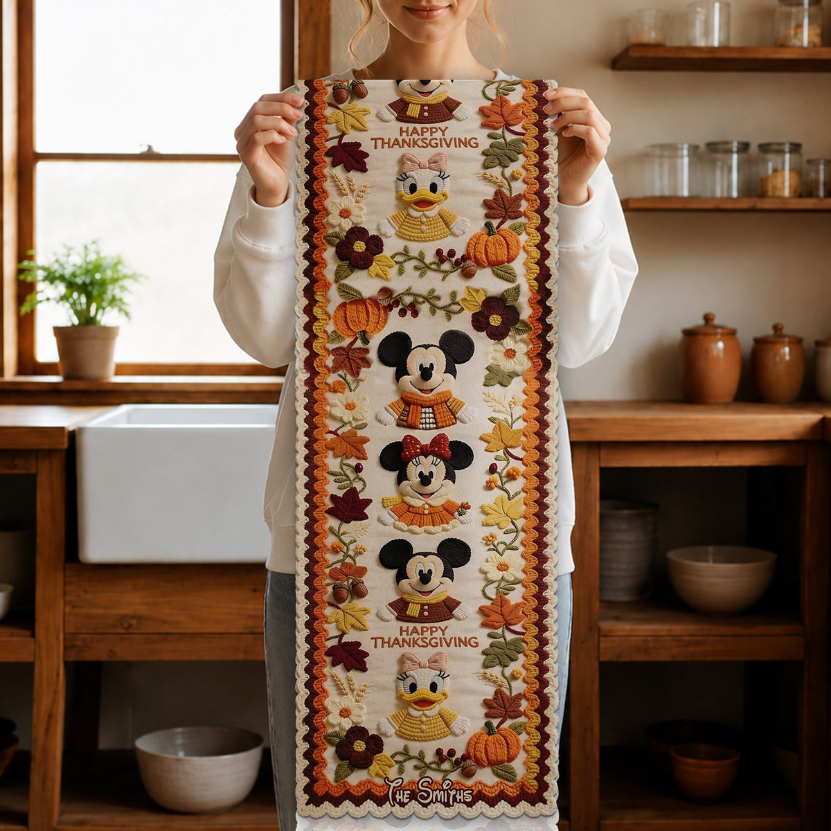 Happy Thanksgiving - Personalized Mouse Custom Shape Table Runner