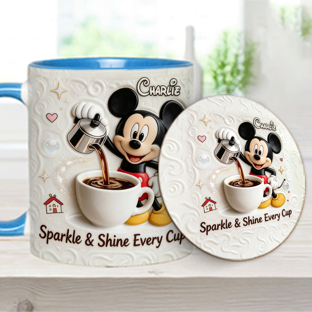 Sparkle & Shine Every Cup - Personalized Mouse Accent Mug & Coaster