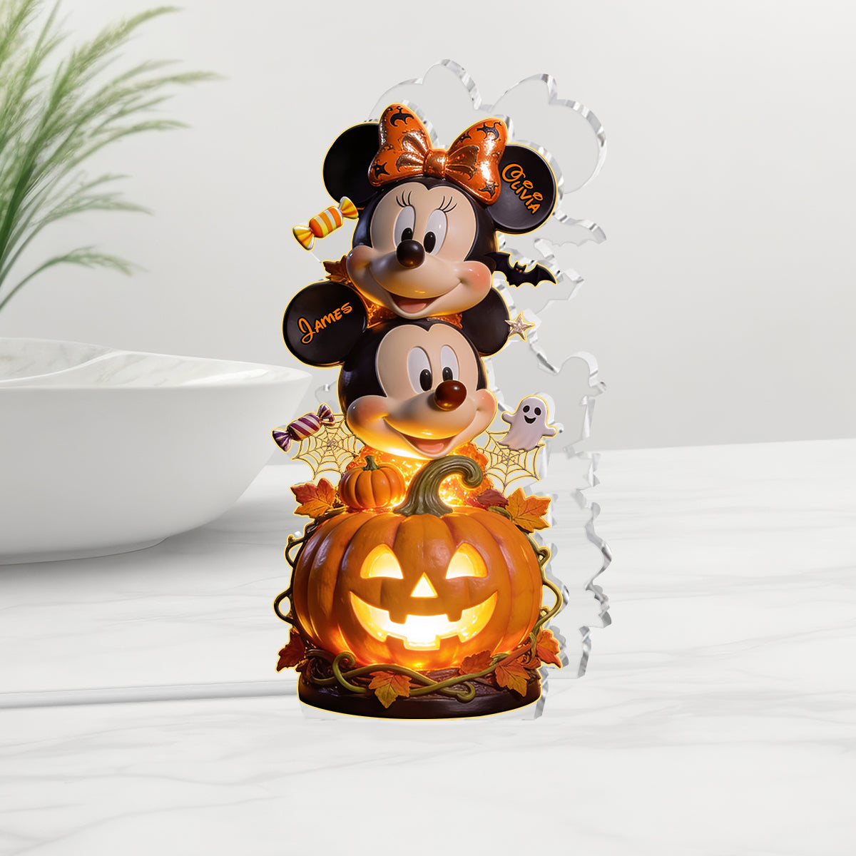 Happy Halloween Couple Gift - Personalized Mouse Acrylic LED Night Light
