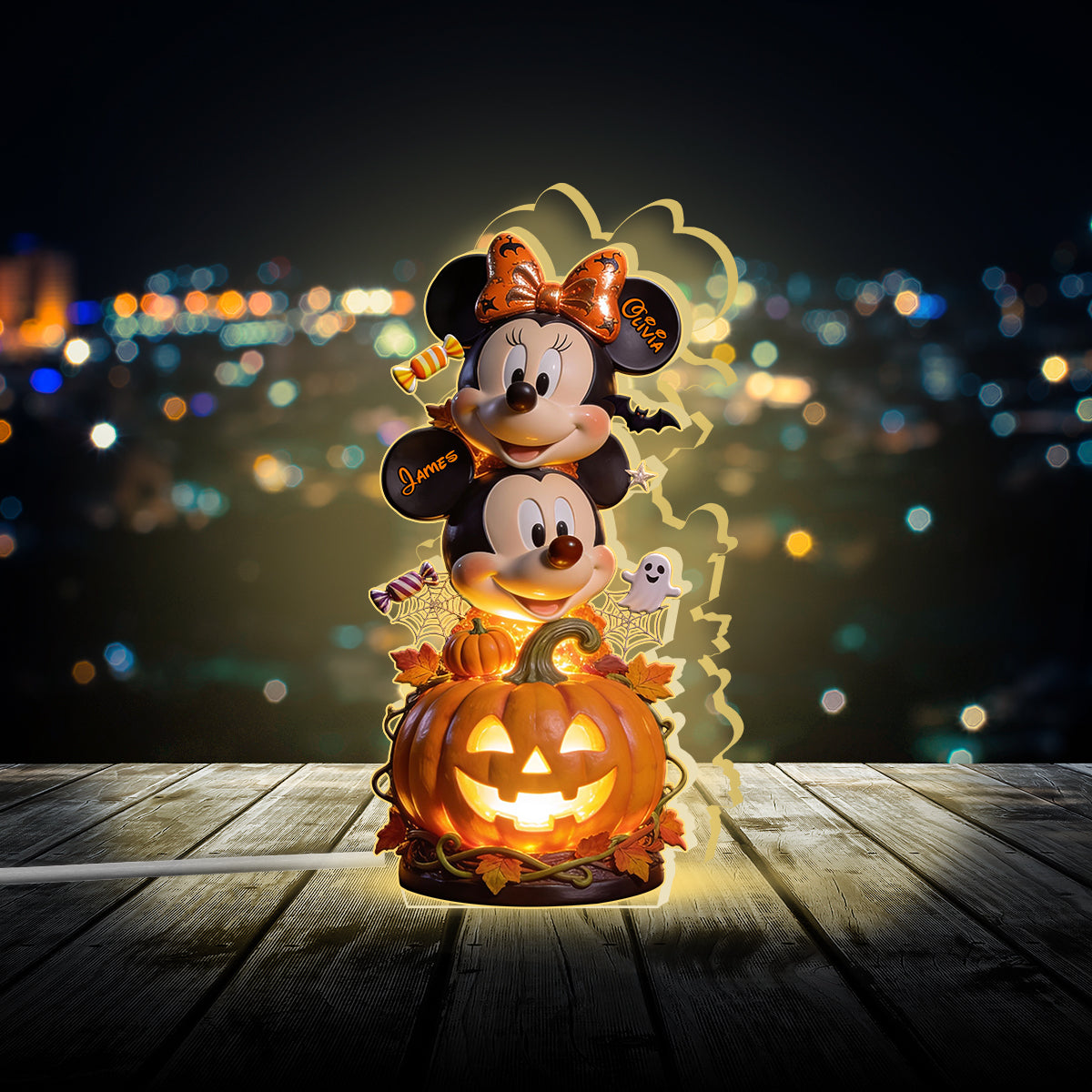 Happy Halloween Couple Gift - Personalized Mouse Acrylic LED Night Light