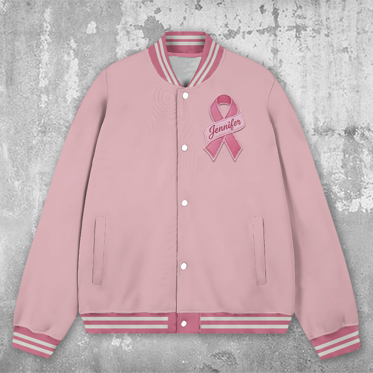 In October We Wear Pink - Personalized Breast Cancer Awareness Varsity Jacket