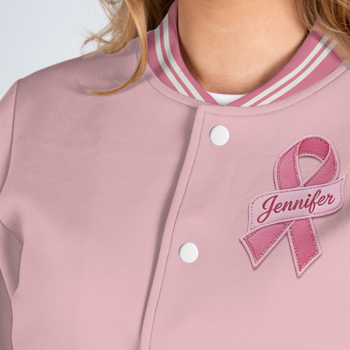 In October We Wear Pink - Personalized Breast Cancer Awareness Varsity Jacket