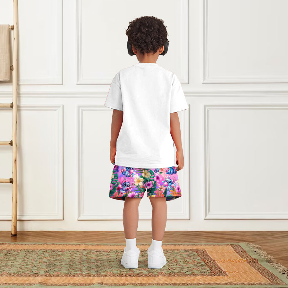 Blue Ohana Alphabet Letter Custom Name - Personalized Ohana Kid T-shirt & Shorts