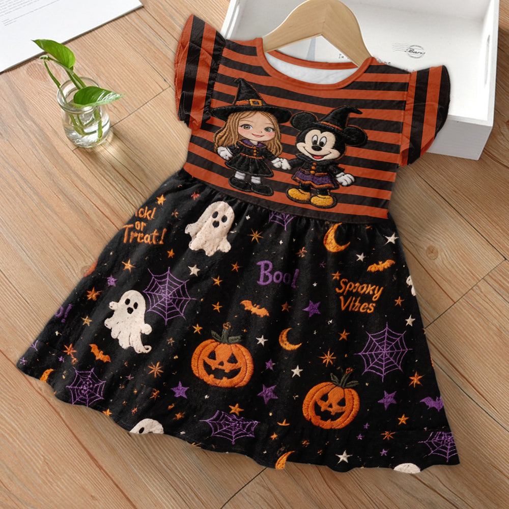 Halloween Not-So-Scary Party - Personalized Mouse Kid Ruffle Sleeve Dress