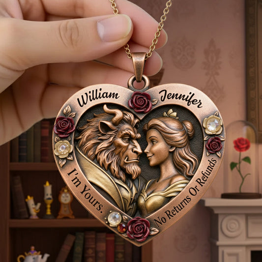 I'm Yours - Personalized Beauty And The Beast Shaped Metal Pendant Necklace