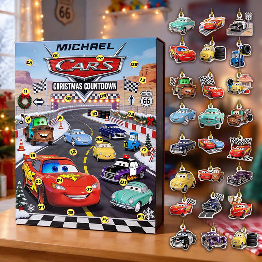 Cars Toon Characters - Personalized Racing Lover Advent Calendar With Ornaments
