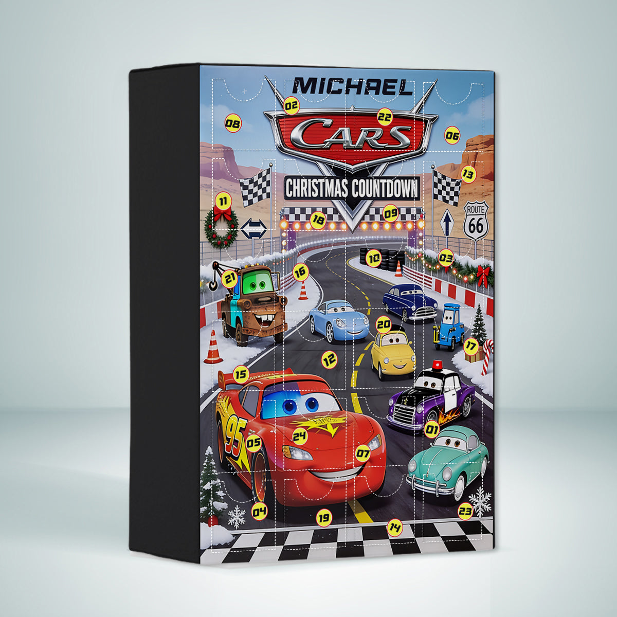 Cars Toon Characters - Personalized Racing Lover Advent Calendar With Ornaments