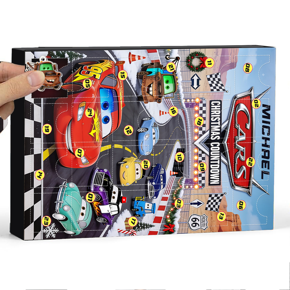 Cars Toon Characters - Personalized Racing Lover Advent Calendar With Ornaments