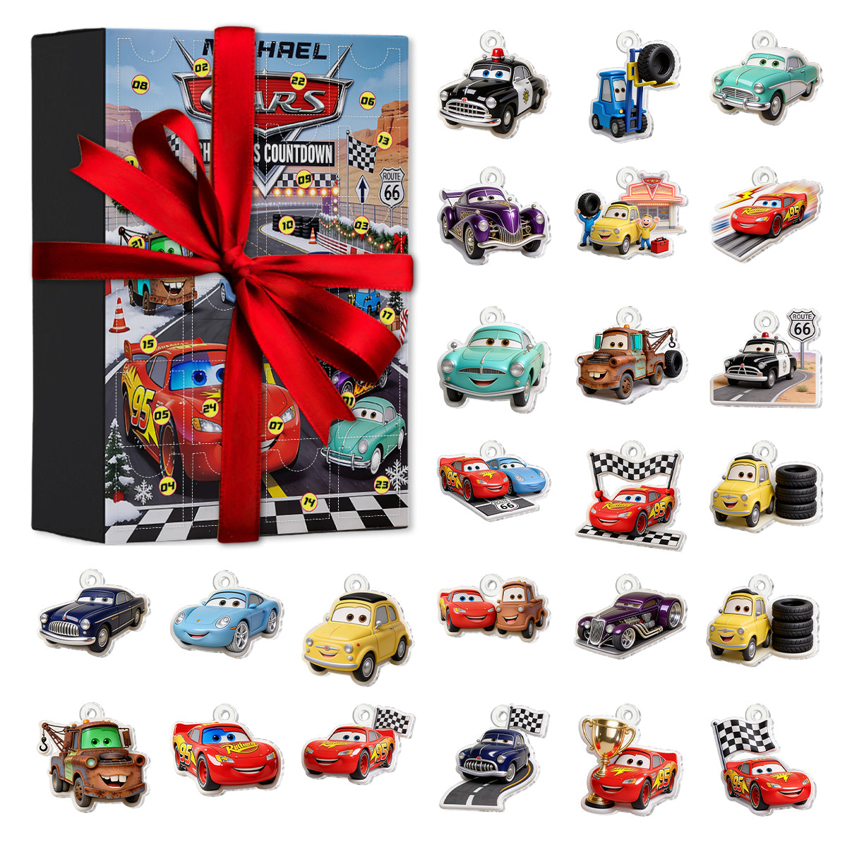 Cars Toon Characters - Personalized Racing Lover Advent Calendar With Ornaments