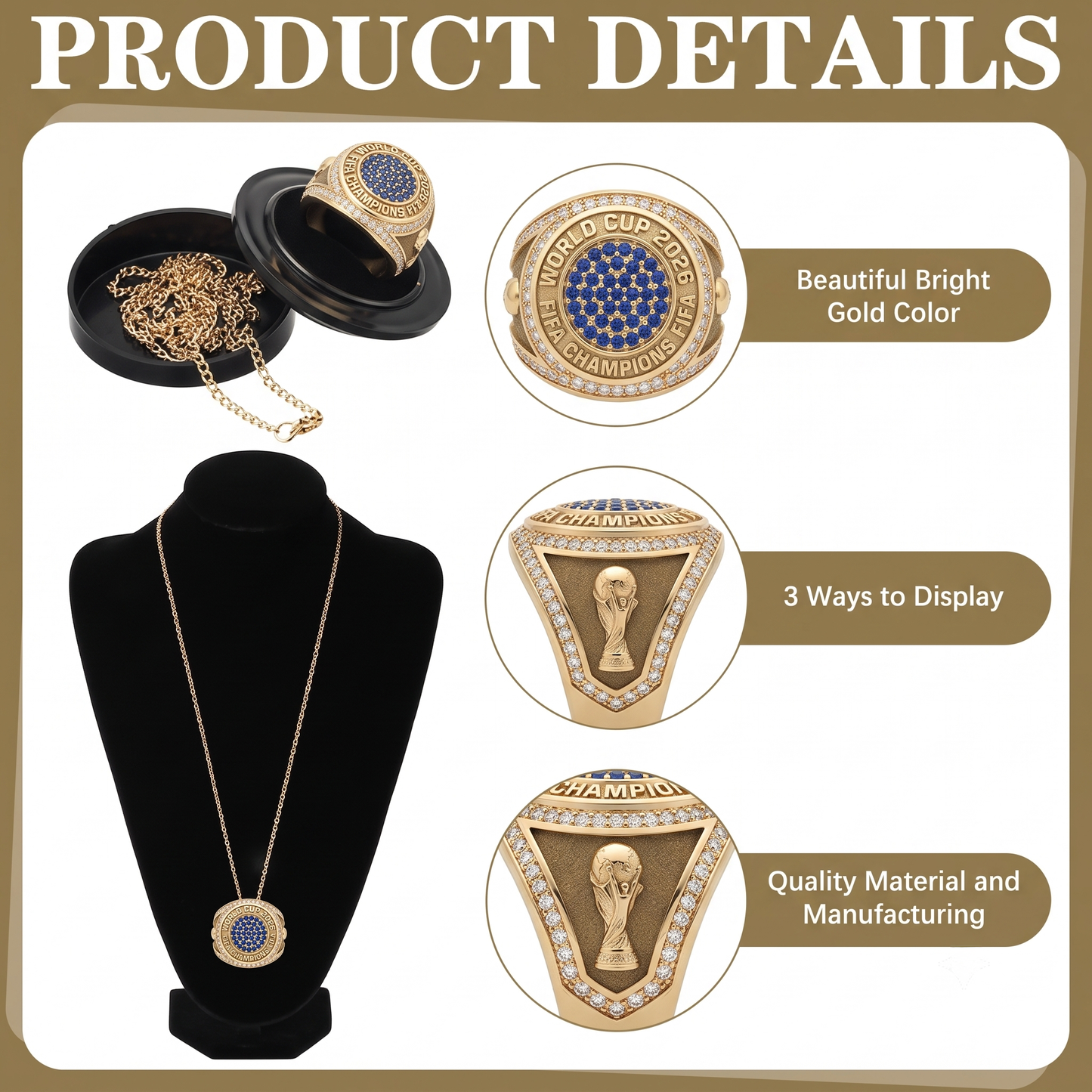 SPAIN - World Champion 2026 Premium Ring With Display Neck Chain And Stand
