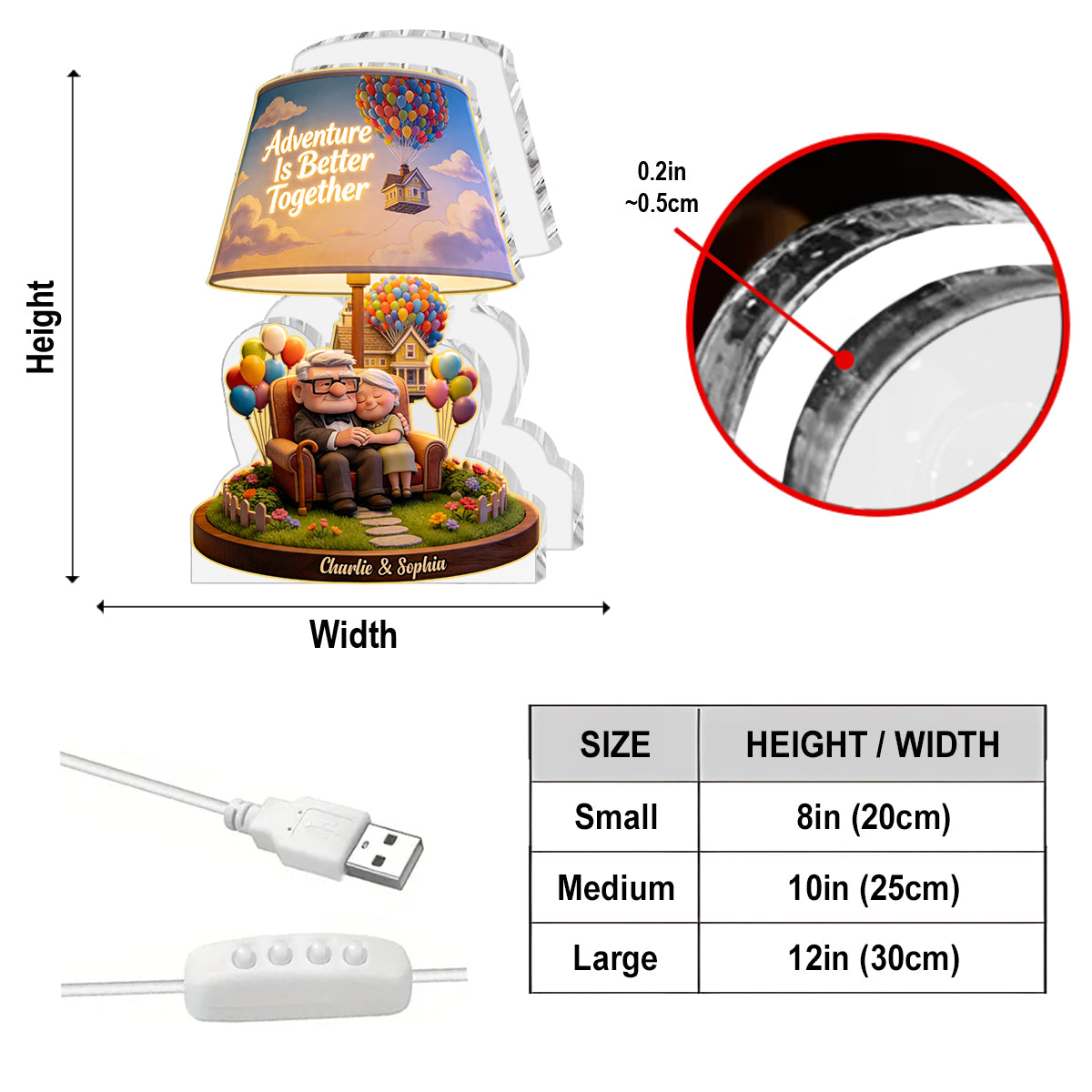 Adventure Is Better Together - Personalized Up Movie Couple Acrylic LED Night Light