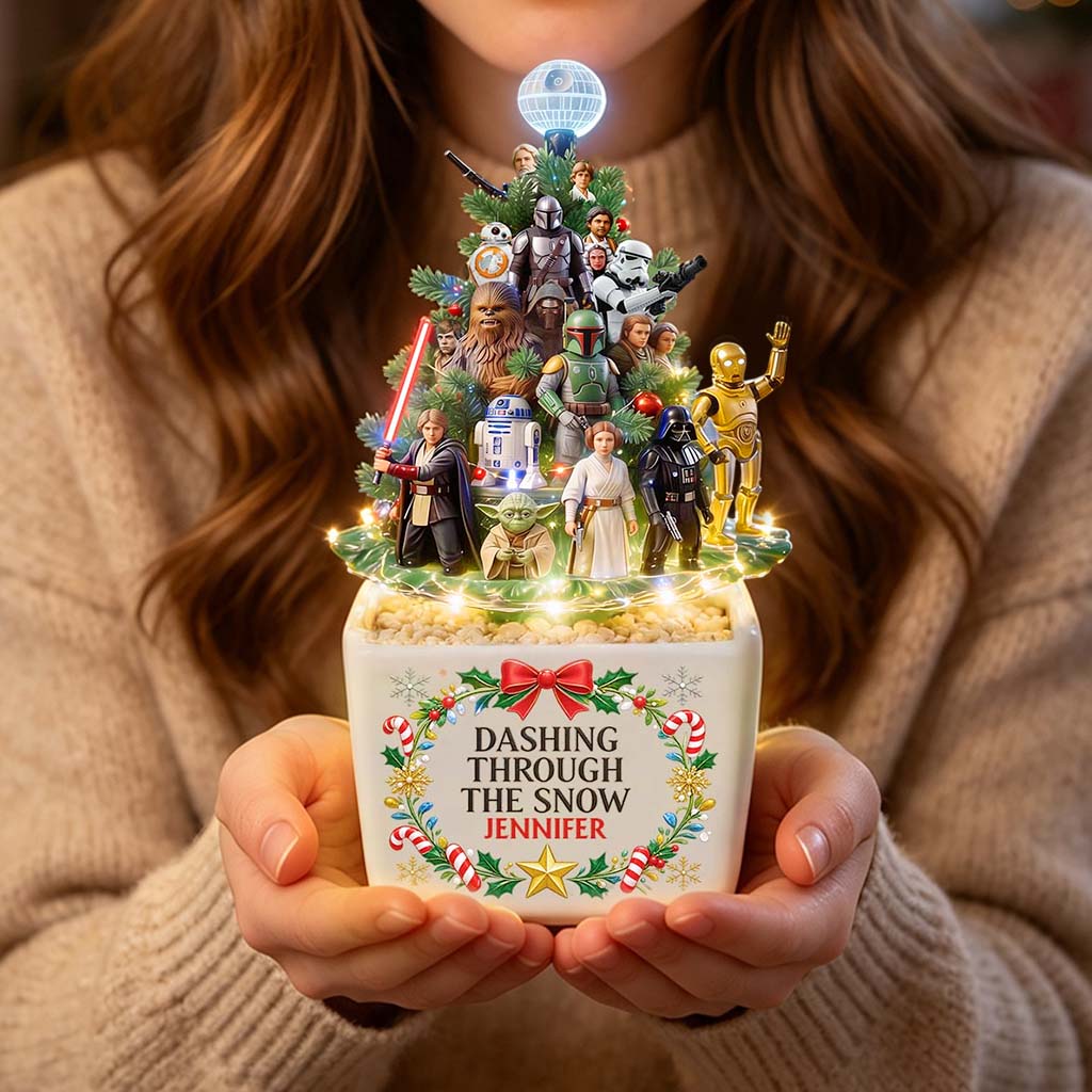 Dashing Through The Snow - Personalized The Force LED Light Ceramic Pot