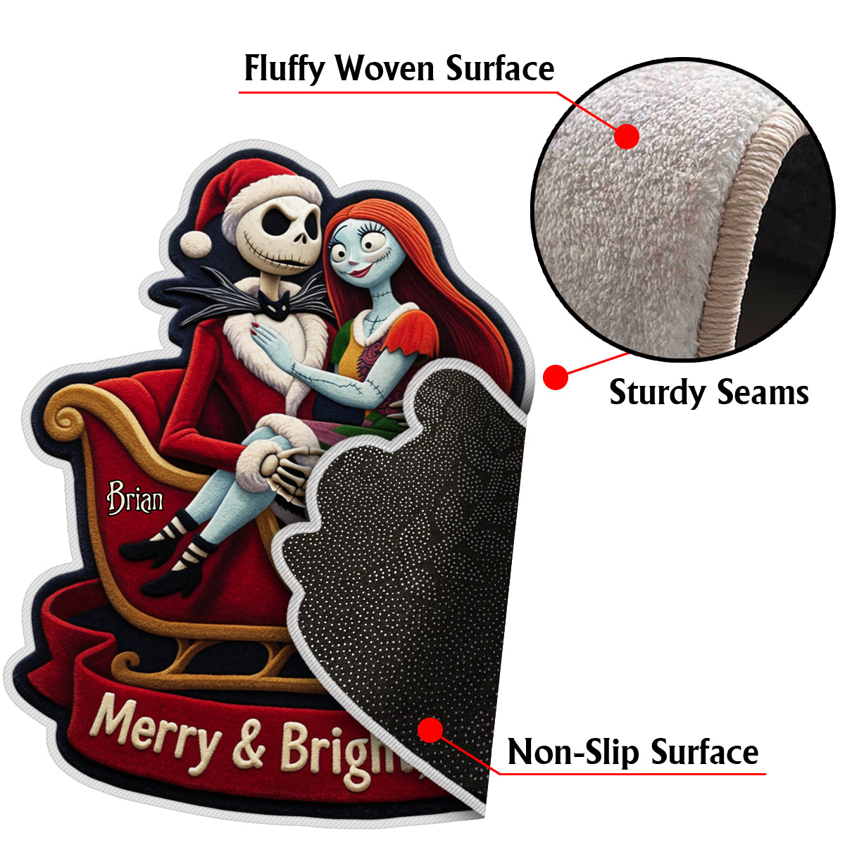 Merry And Bright, My Love - Personalized Nightmare Non-Slip Tufted Rug