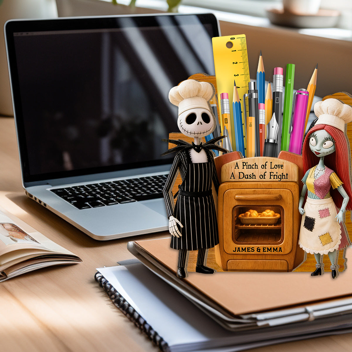 Nighmare Couple - Personalized Nightmare Wooden Desk Organizer