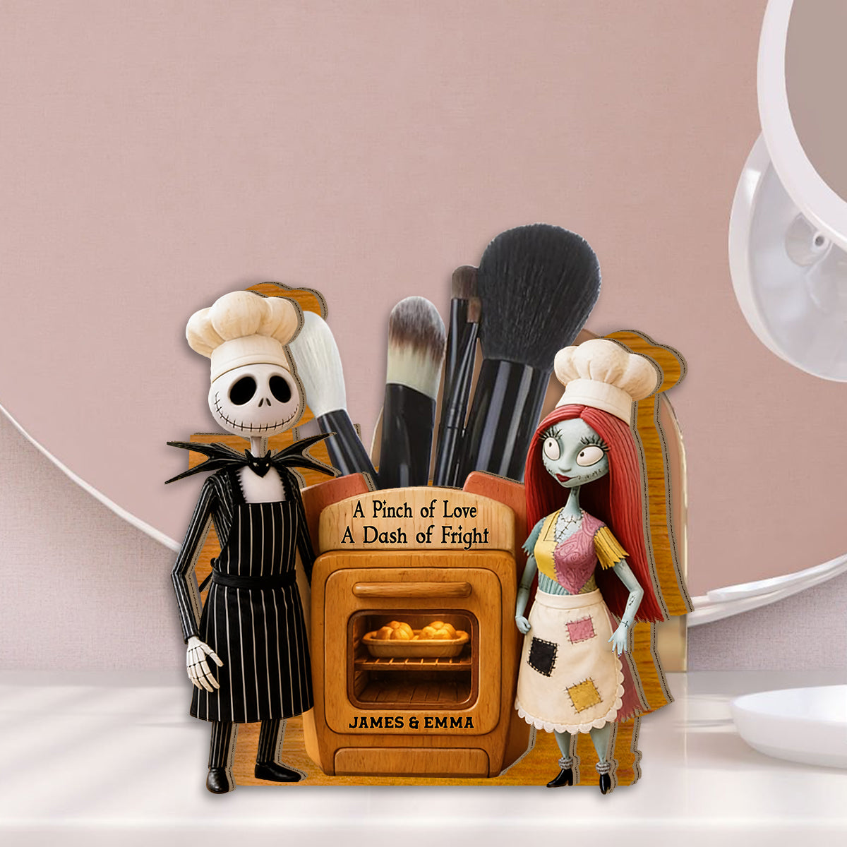 Nighmare Couple - Personalized Nightmare Wooden Desk Organizer