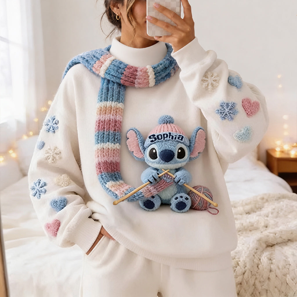 Blue Monster - Personalized Ohana Mock Neck Sweatshirt