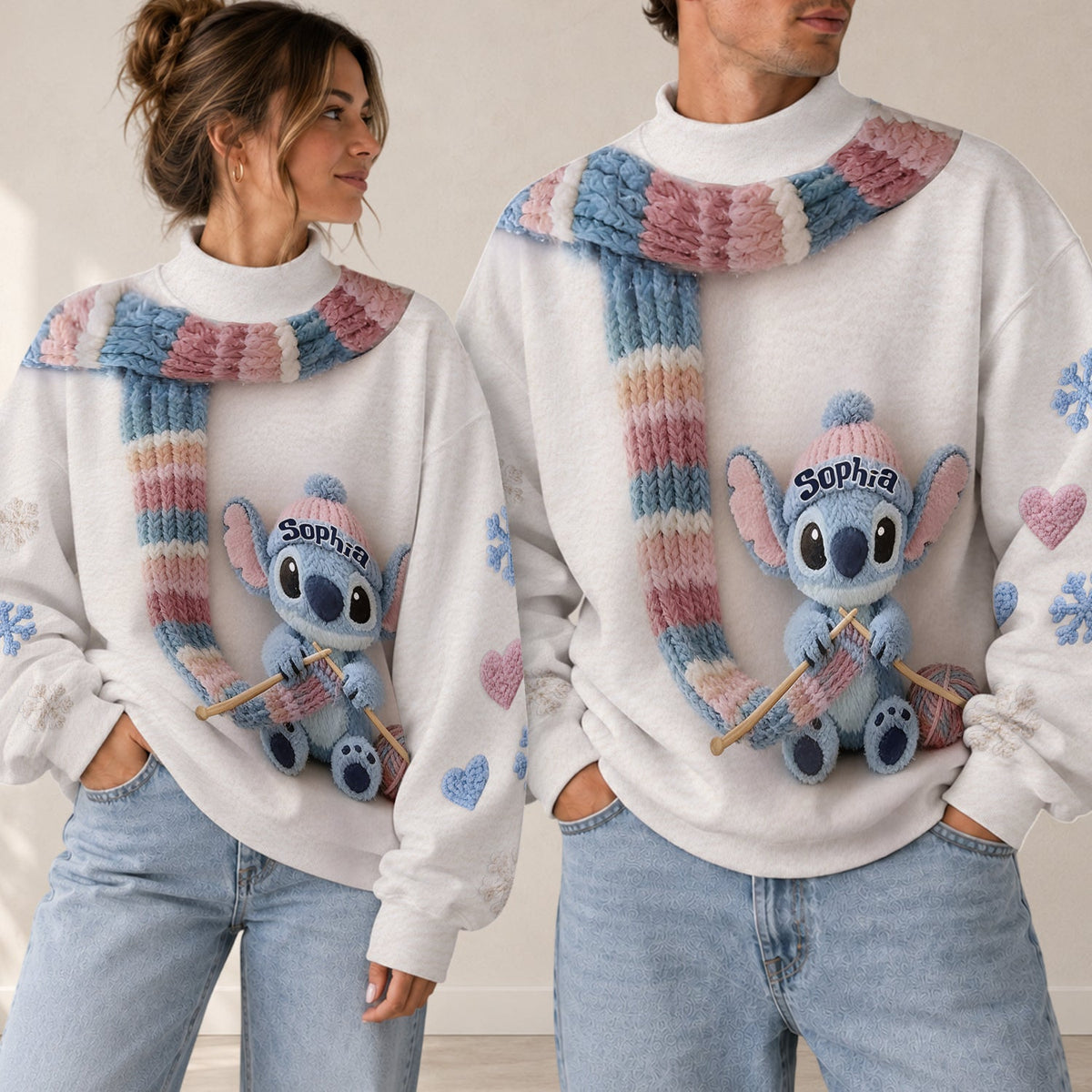 Blue Monster - Personalized Ohana Mock Neck Sweatshirt